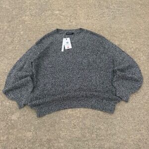 MEROKEETY Mens Marled Knit Crewneck Sweater Grey Viscose Blend Pullover Large